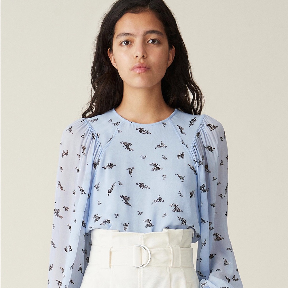 Ganni blue floral blouse